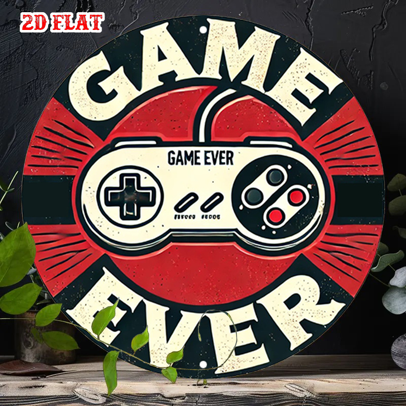 Retro Gaming Us - Panneau en aluminium rond rétro 2D