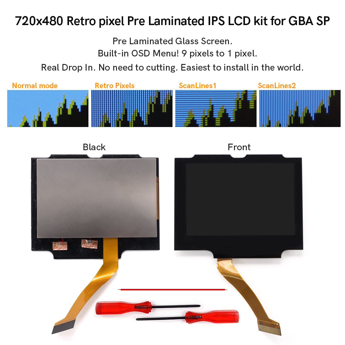 Retro Gaming Gameboy - Kit d'écran LCD IPS laminé 3,0